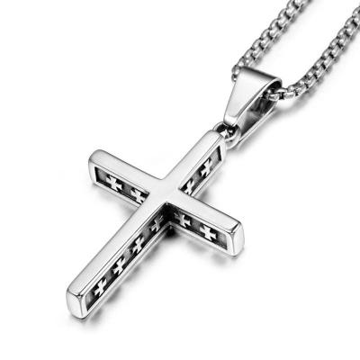 China High Quality Stainless Steel Classic Cross Pendant Necklace Side Engraved Jewelry Gothic Satanic Cross Pendant Necklace for sale