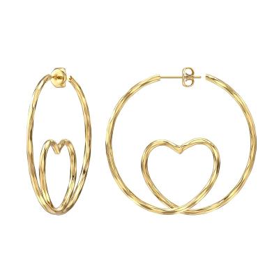 China TRENDY Big Knotted Heart Circle Earrings For Women 14K Gold Plated Wire Knotted Heart Shaped Dangle Circle Earrings Engagement Jewelry for sale