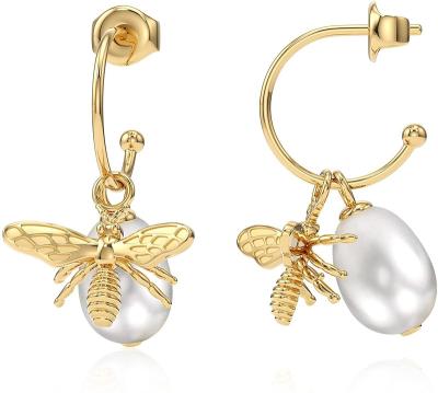 China 316L Stainless Steel Classic Gold Chunky Hoop Earring Pearl Baroque BEE Stud Earrings Perfect Jewley Gift Item for sale