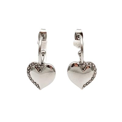 China Hugie Tasty Small Circle Earring Jewelry High Quality Valentines Day Gifts Stainless Steel Dangling CZ Heart Setting Earrings for sale