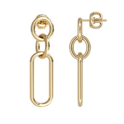 China Fashionable High Quality Stainless Steel Gold Plated Dangle Geometric Oval Shape Link Earrings Twisted Drop Earring for sale