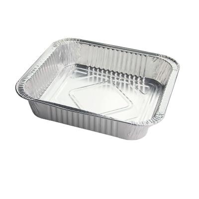 China Eco-friendly Disposable Kitchen Food Packaging Tray Cover Rectangle Aluminum Foil Aluminum Container With Lid for sale