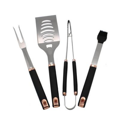 China Easily Cleaned Economical PP Handle Stainless Steel 4 Pcs Spatula Fork Tongs BBQ Grill Tool Kit for sale