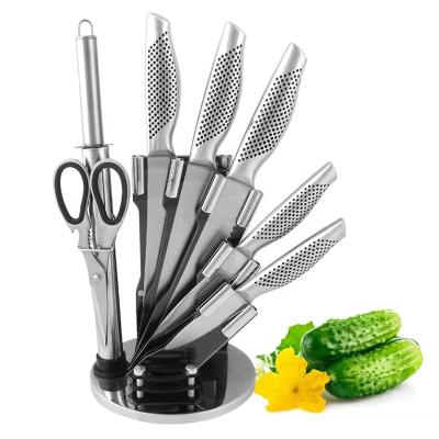 China 8pcs Stainless Steel Disposable Unique Hollow Handle Chef Knives Kitchen Knife Set With Block for sale