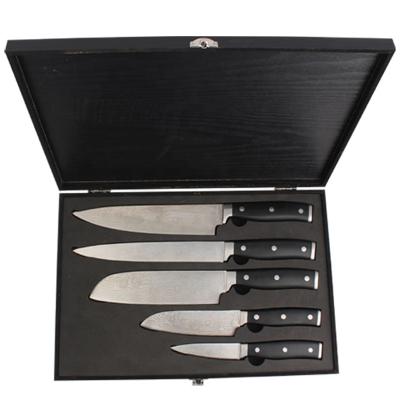 China 2021 New Arrival 5pcs Good Quality Stainless Steel Viable Model Laser Forged Handle Kitchen Knife Set With Wooden Gift Box for sale