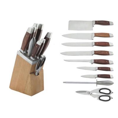 China Good Quality 10pcs Kitchen Knives Disposable Heavy Stainless Steel Forged Knife Set With Wooden Block for sale