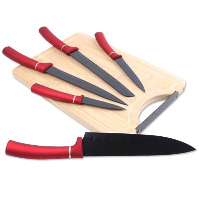 China 6pcs Stainless Steel Non Stick Chef Kitchen Knives Disposable Bamboo Cutting Board Knife Set for sale