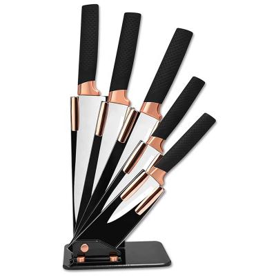 China 5pcs Disposable Kitchen Knife Set Stainless Steel-Copper Knives Set With Block for sale