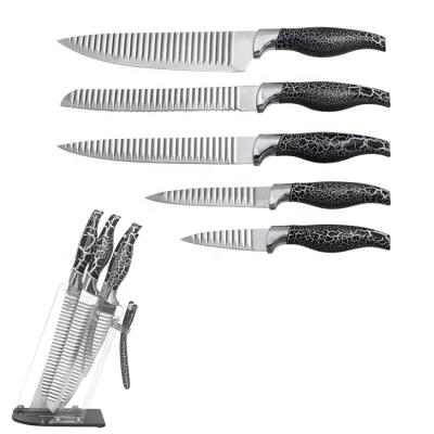 China Disposable Wave Blade 6pcs Non Stick Stainless Steel Kitchen Knife Set With Block for sale