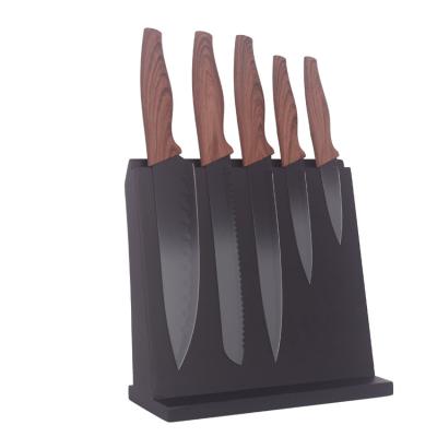 China Disposable Magnetic Holder Pattern 5pcs Wooden Handle Stainless Steel Non-stick Kitchen Knife Set With Block for sale