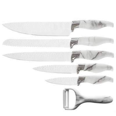 China 5 Pcs Handle Viable Marble Knife Set Non-stick Coating On The Blade, White Marble Coated Knife for sale