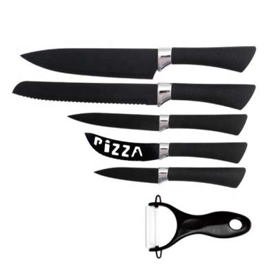 China Disposable Kitchen Black Stick Non Coated Blade 5 Pcs Knife Set for sale