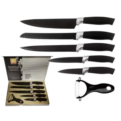 China 6pcs Modern Swiss Line Non Stick Coating Black PP/TPR Handle Gift Box Knife Kitchen Set for sale