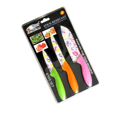 China Pattern Disposable Blade 3pcs Flower Fruit Non-Stick Carving Knife Set With Blister Card Package for sale