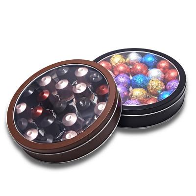 China Packaging Beautiful Decorative Round Shape Chocolate Packing Tin Box for sale