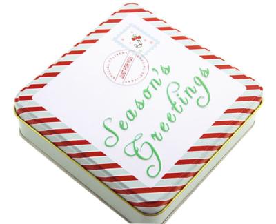 China Custom Printed Rectangle Recycled Materials New Christmas Cookie Tin Box Manufacturer for sale