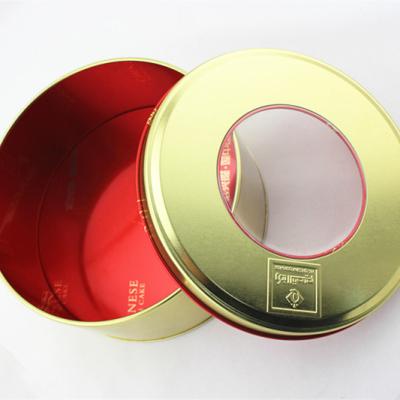 China Recycled Materials Metal Packaging Tin Box With PVC WindowOEM Advertised 2022 Hot Sales Big Round Tin Box Big Cookie Cake Gift for sale