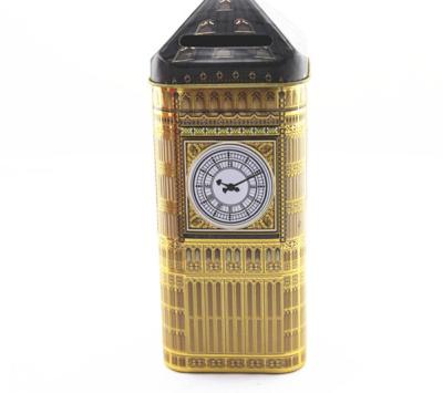 China Recycled Materials British House Roof Form UK Tea Tin Box London Telephone Tin Box Breakfast Tea Telephone Booth Tin for sale