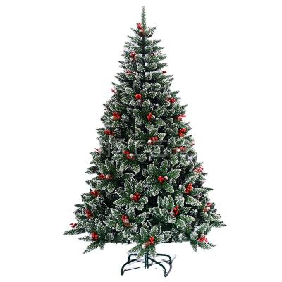 China Festival Use Factory Direct Sale 210 Cm PVC Tilted White Christmas Tree With Pine Cones And Red Fruit for sale