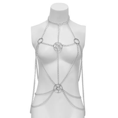 China FASHIONABLE wholesale designers unique double heart girls inspired body chain full body silver chain belt for sale