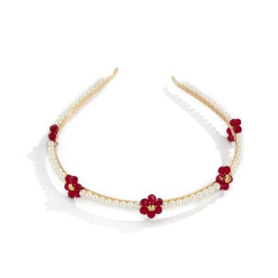 China Factory sweet fashion china red crystal flower headbands for girls for sale