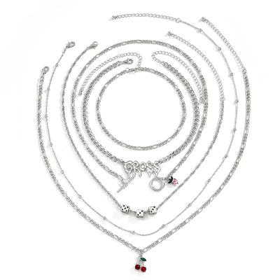 China Trendy Stainless Steel Delicacy Multi Layer Cherry Silver Plated Chain Necklace for sale