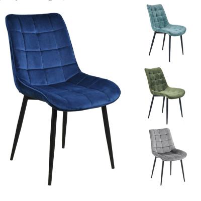 China Mid Century Modern Blue Velvet Metal Dining Chair Comfort Upholstered Dining Chair Metal Leg Velvet Fabric for sale