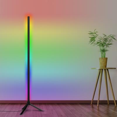 China Modern Hot Selling In Amazon Fashion Color Led Corner Smart Changing Tripod Light Black RGB Floor Lamp With Remote Control for sale