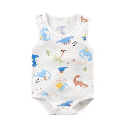 China Breathble Comfy Infant Summer 100% Cotton Overall Baby Romper Sleeveless Backless Printed Organic Clothes for sale