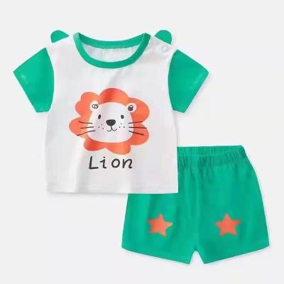 China Antibacterial Newborn Baby Pajamas Sets Waffle Summer Short Sleeve Knitted Cotton Tops Boys Girls Outfits 2 Pieces Quantity OEM Baby Clothing for sale