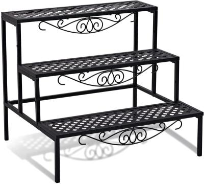 China American Style Metal Plant Stand Garden Shelf For Flower Pot Display Rack Black 3 Tier Stair Style Plant Ladder Large for sale