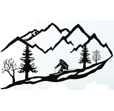 China Durable Metal Wall Art Skier Mountain Trees Metal Wall Decor for sale