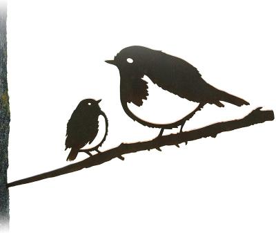 China Durable Robin and Chick Metal Bird - Rustic Robin Garden Ornament, metal garden birds, outdoor garden art for sale