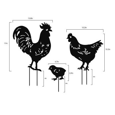 China Rooster Durable Metal Stakes Chicken Garden Yard Decorations Animal Art Garden Sculpture Set for sale