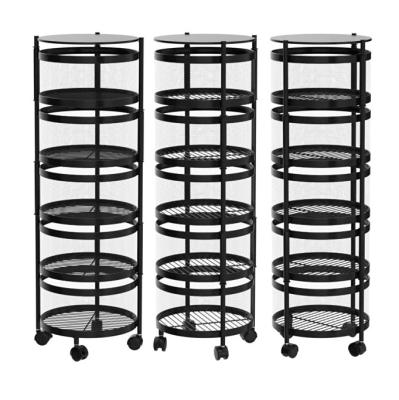 China Kitchen Multi Layer Storage Trolley Cart Shelf Fruit and Vegetable Basket Rotating Serving Rack with Wheels for sale