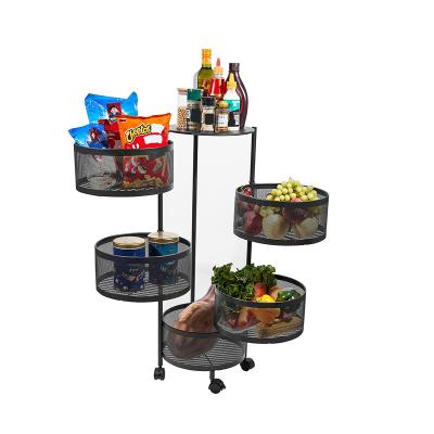 China 5 Tier Kitchen Storage Metal Round Shelf Rotating Fruit And Vegetable Rack Basket for sale