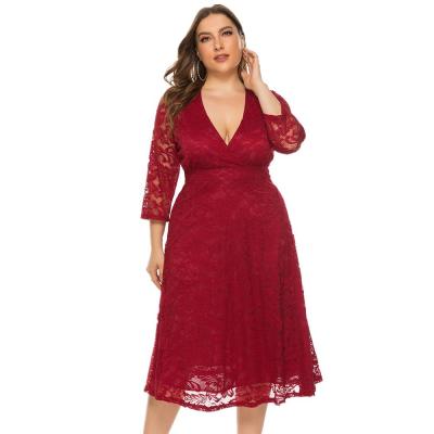 China Sustainable Red Lace Dresses Women Clothing Plus Size Women Clothing Apparel for sale