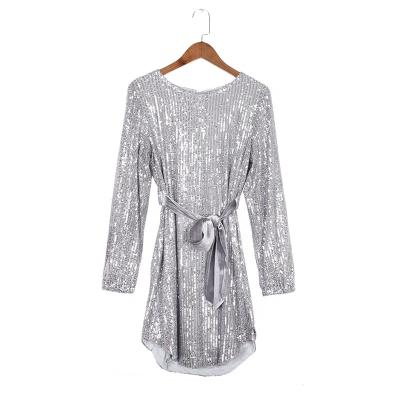 China Dry Cleaning Sequins Women Dresses Puffy Long Sleeve Club Mini Dress for sale