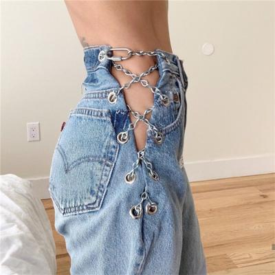 China Others Straight Denim Denim Lattice Women Clothing Shein Rocket Long Pants for sale