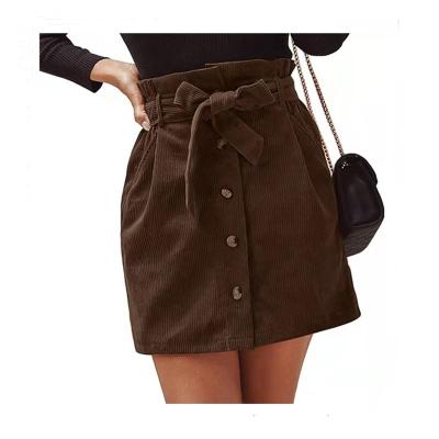 China 2022 summer summer 2022 button placket button tie waistband mini woman lady breathable elegant corduroy short skirt for sale