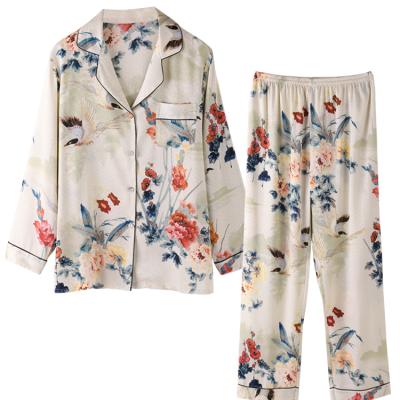 China Autumn Sleepwear Lady Nightwear Rayon Nighty Breathable Home Clothes Silk Satin Sleepwear Pajamas Suit For Women for sale