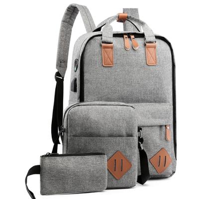 China With USB Wholesale 3 PCs Set School Backpack For Teenager Fashion Leisure Bag Large Capacity Waterpoof Laptop Bag for sale