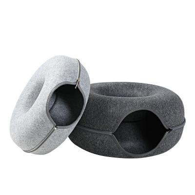 China Viable Four Season Wool Felt Pet Nest Available Round Cat Tunnel Gray Felt Nest Hard Felt House Bed Cave for sale