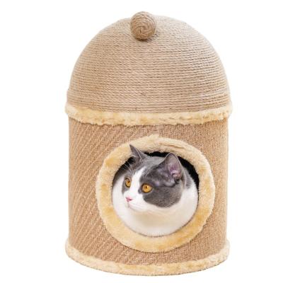 China Wholesale New Paper Rope Cat Tree Bowl Shaped Natural Pet Stocked For Indoor Cats Kitty Tower Tree With Hammock for sale