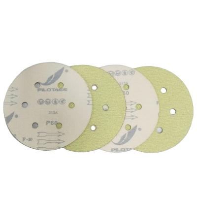 China Aluminum Oxide Sand Paper 150mm 6-inch 6-hole sandpaper 60Grit Silicon carbide custom abrasive tray yellow sanding tray for sale