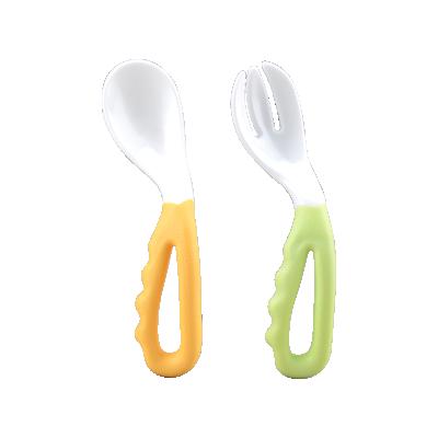 China BPA Free Baby Spoon Self Training Anti Bending Flat And Fork Slip Handle Dinnerware for sale