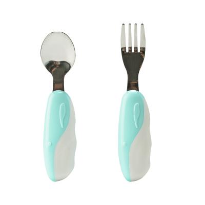 China BPA Free Baby Stainless Steel Spoon Fork Group Kids Fruit Food Fork Assisted Spoon for sale