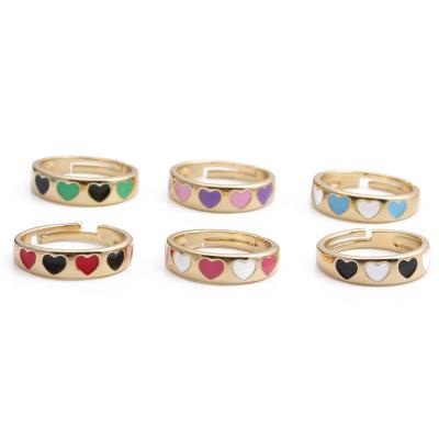 China TRENDY Fashion Love Color Enamel Heart Pattern Ring Adjustable Open Ring Finger Copper Soft Jewelry for sale