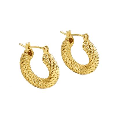 China 2022 18K Gold Plating Trendy Retro European Brass French Jewelry For Women Vogue Style Twist Vintage Circle Earrings for sale