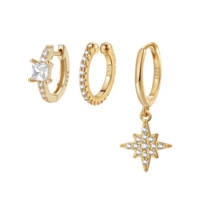 China Fashion Star Anise Dangling Earring Set With Diamond Clasp Ring Stud Earring Geometric Combination 3 Piece Earring Set for sale